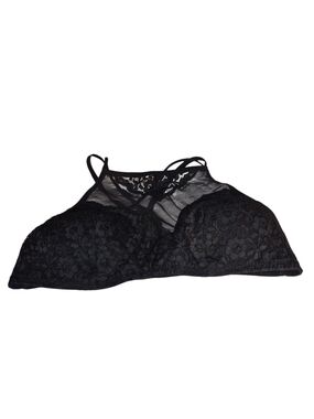 Xhilaration Black Floral Lace High-Neck Mesh Panel Bralette Size Xl